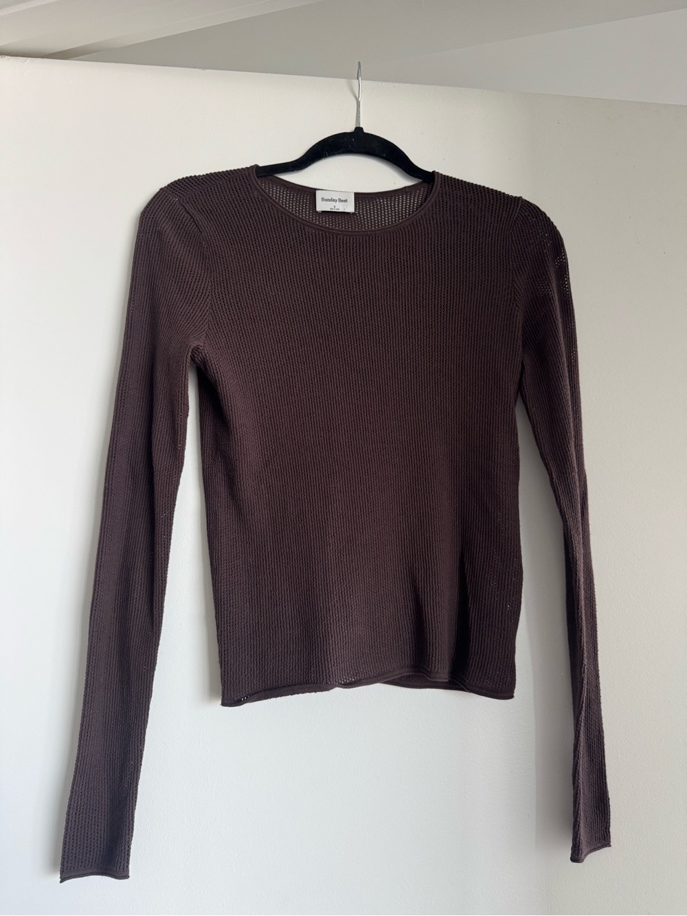 Aritzia Dark Brown Ribbed Long Sleeve Crewneck